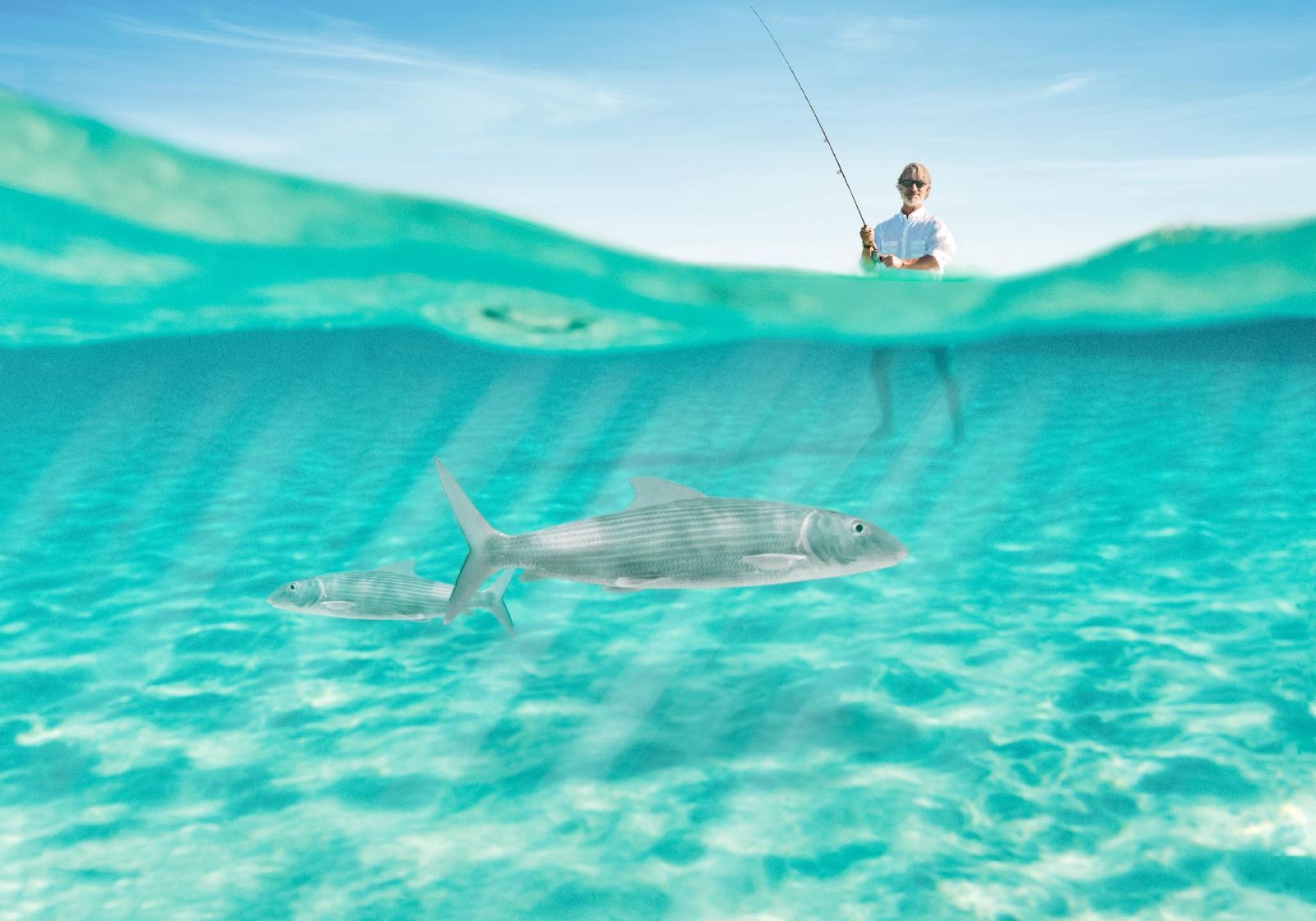 Sport fishing boat on open blue water near Bimini